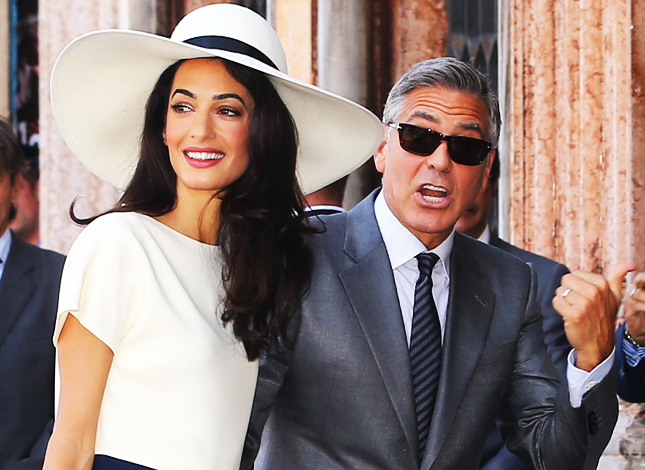 George Clooney and Amal Allamudin leave on September 29, 2014 at the palazzo ca farsetti in Venice, for a civil ceremony to officialise their wedding. Pictured: George Clooney and Amal Alamuddin Ref: SPL853194  290914   Picture by:  Splash News Splash News and Pictures Los Angeles:310-821-2666 New York:212-619-2666 London:870-934-2666 photodesk@splashnews.com 